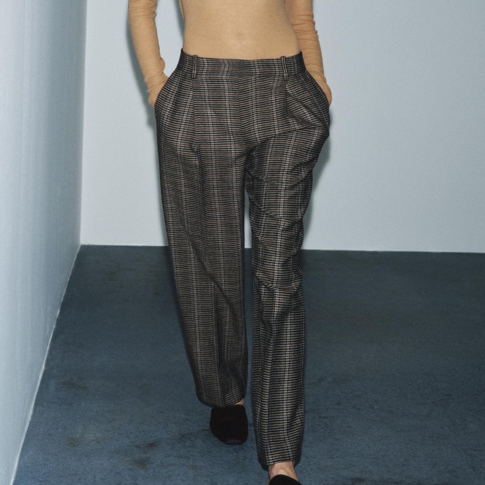 Zara brown plaid touch of wool dress pants NWT
